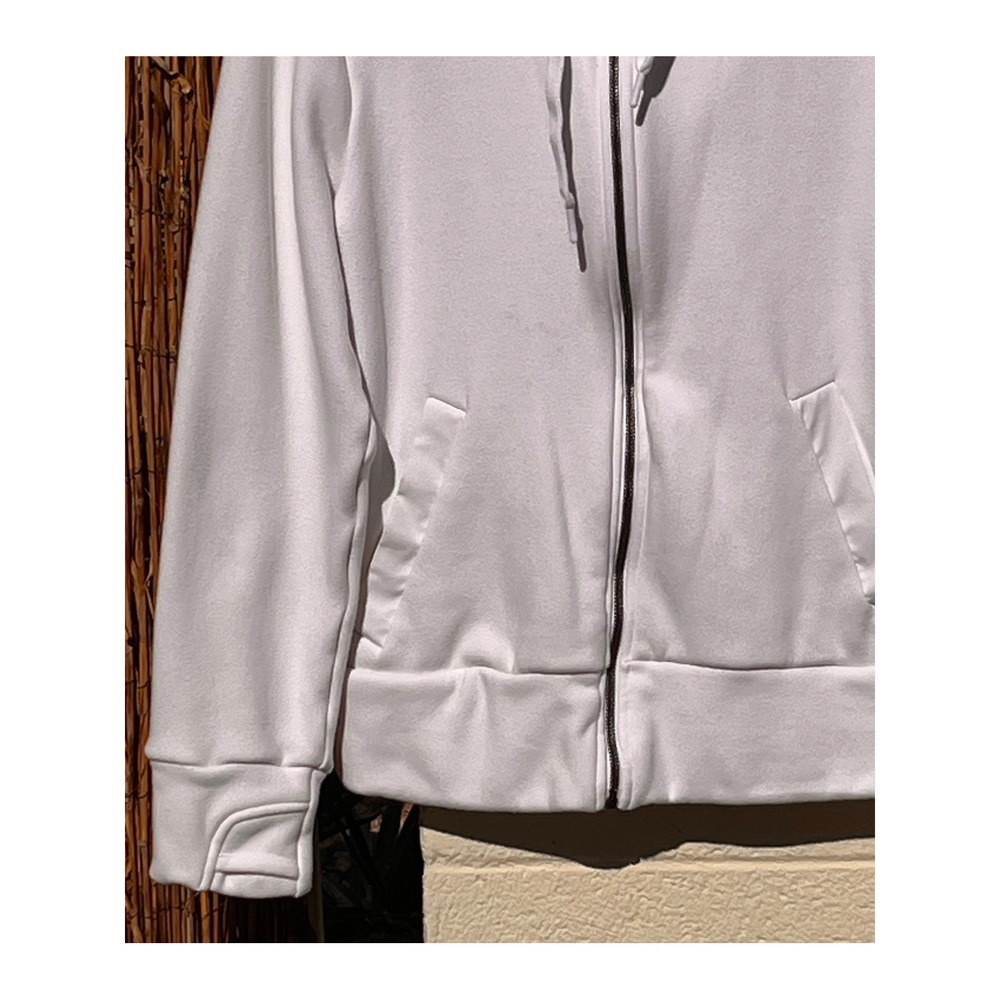 Womens XL White Full Zip Athletic Hoodie Plush Lined Stretch Jacket Thumbholes - Picture 2 of 8